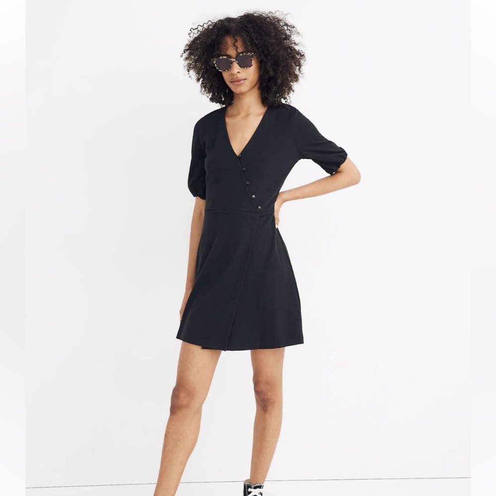 Madewell cross front button mini dress in black